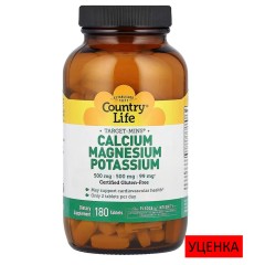 Country Life, Target-Mins, кальций, магний и калий, 180 таблеток (90 порций)