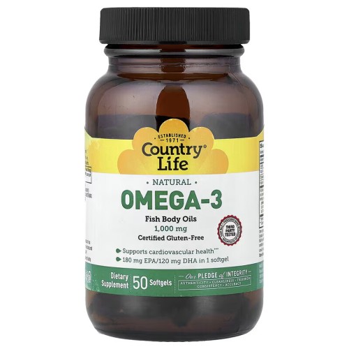 Country Life, Naturals Omega-3, 1000 мг, 50 мягких таблеток
