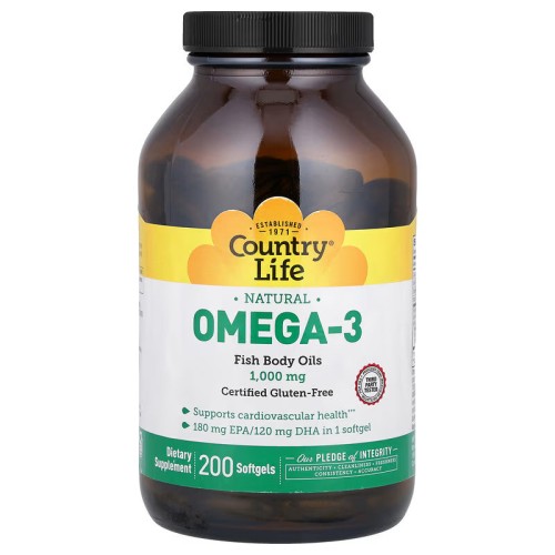 Country Life, Natural Omega-3, 1000 мг, 200 мягких таблеток
