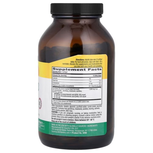 Country Life, Natural Omega-3, 1000 мг, 200 мягких таблеток