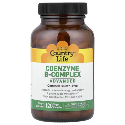 Country Life, Комплекс коэнзимов группы B, улучшенная формула, 120 веганских капсул (60 порций)