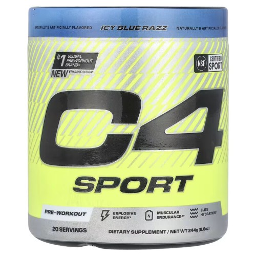 C4 / Cellucor, C4 Sport, предтренировочный комплекс, ледяная голубая малина, 244 г (20 порций)
