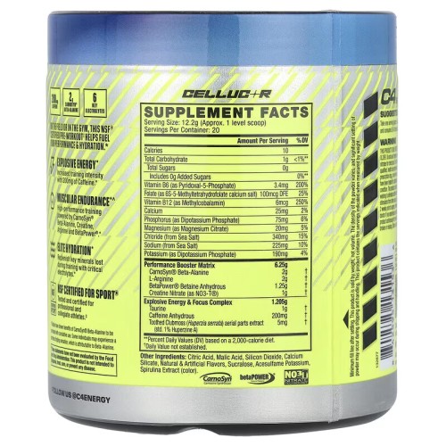 C4 / Cellucor, C4 Sport, предтренировочный комплекс, ледяная голубая малина, 244 г (20 порций)