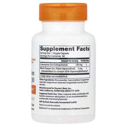 Doctor's Best, легкоусвояемый коэнзим Q10 с BioPerine, 100 мг, 60 вегетарианских капсул