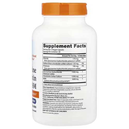 Doctor's Best, глюкозамин, хондроитин и МСМ с OptiMSM, 240 вегетарианских капсул