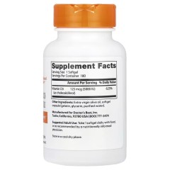 Doctor's Best, витамин D3, 125 мкг (5 000 МЕ), 180 капсул