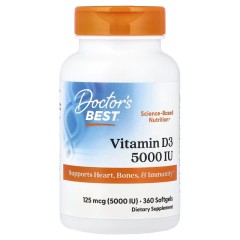Doctor's Best, витамин D3, 125 мкг (5000 МЕ), 360 капсул