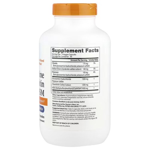 Doctor's Best, глюкозамин, хондроитин и МСМ, 360 вегетарианских капсул (90 порций)