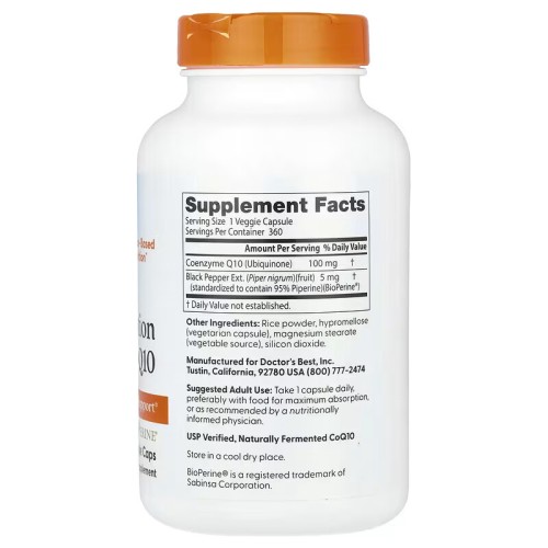 Doctor's Best, легкоусвояемый коэнзим Q10, 100 мг, 360 вегетарианских капсул