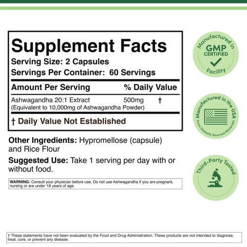 Double Wood, Supplements, Ашваганда, 500 мг, 120 капсул (60 порций)