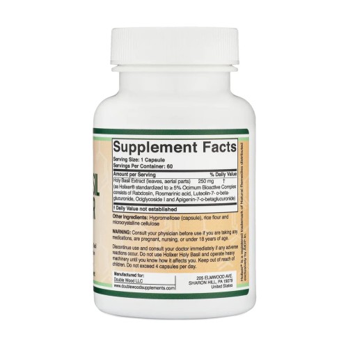 Double Wood, Supplements, Holixer, экстракт базилика священного, 250 мг, 60 капсул