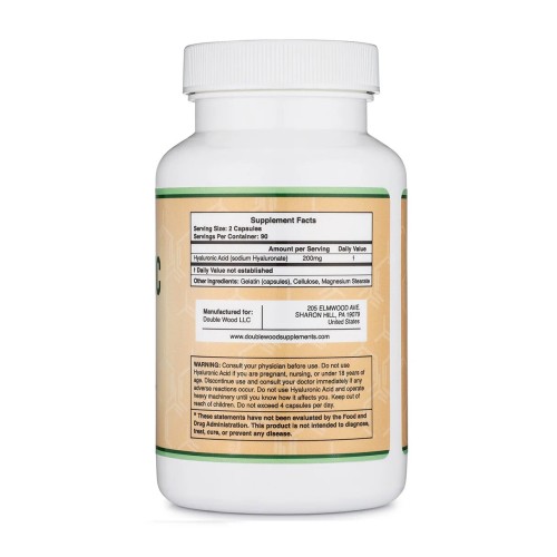 Double Wood, Supplements, Добавка с Гиалуроновой Кислотой, 200 мг, 180 капсул (90 порций)