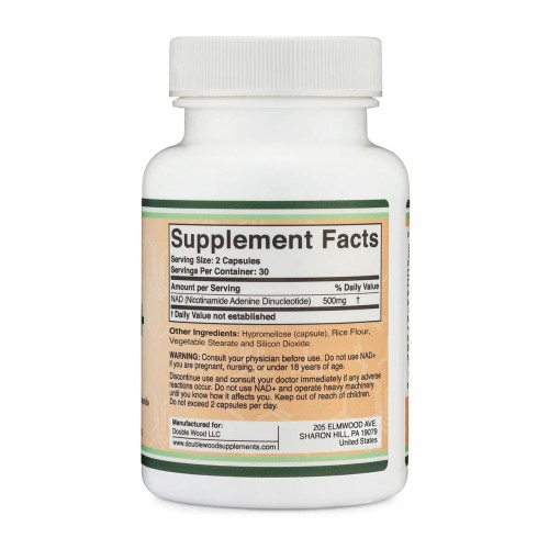 Double Wood, Supplements, NAD+, повышение уровня никотинамидадениндинуклеотида, 500 мг, 60 капсул (30 порций)