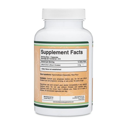 Double Wood, Supplements, Lithium Orotate, 5 мг, 210 капсул