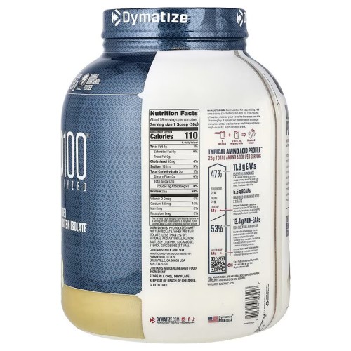 Dymatize, ISO100, гидролизованный, 100% изолят сывороточного протеина, изысканный ванильный вкус, 2,3 кг (76 порций)