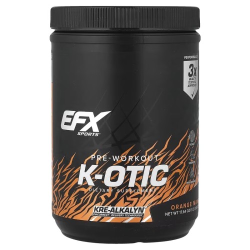EFX Sports, Предтренировочный комплекс K-otic, со вкусом апельсина и манго, 500 г (20 порций)