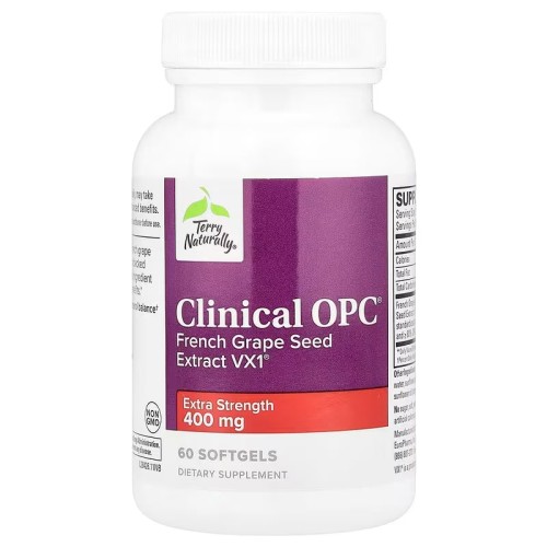 Terry Naturally, Clinical OPC, Экстракт семян французского винограда с повышенной силой действия, 400 мг, 60 мягких таблеток