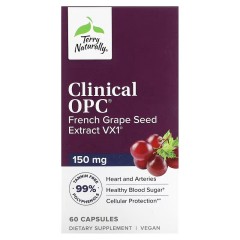 Terry Naturally, Clinical OPC, Экстракт семян французского винограда,150 мг, 60 капсул (УЦЕНКА! Срок годности: 06/25)