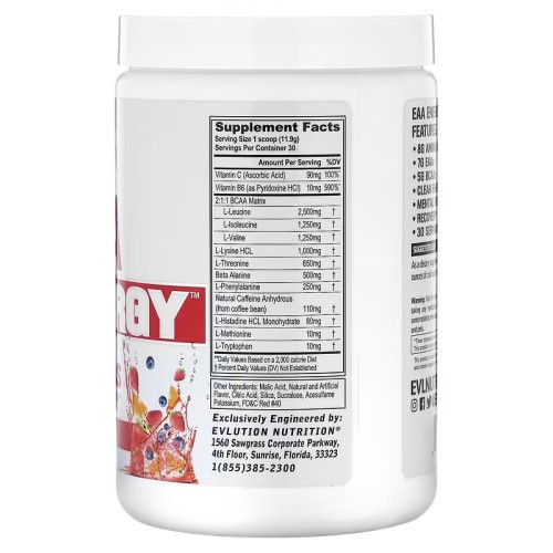 EVLution Nutrition, незаменимые аминокислоты, EAA Energy, фруктовый пунш, 357 г (12,6 унции)