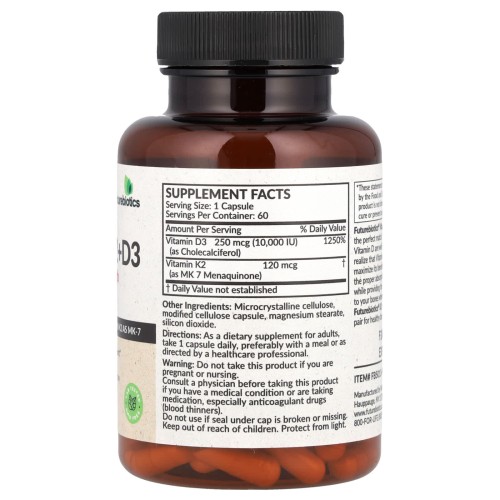 Futurebiotics, Витамин K2 + D3, повышенная сила действия, 60 капсул