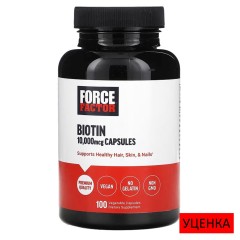 Force Factor, биотин, 10 000 мкг, 100 вегетарианских капсул