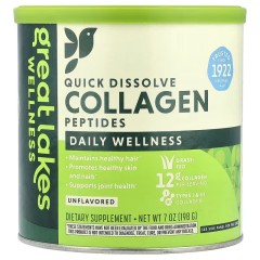 Great Lakes Wellness, быстрорастворимые пептиды коллагена, без вкусовых добавок, 198 г, 16 порций