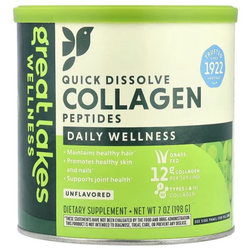 Great Lakes Wellness, быстрорастворимые пептиды коллагена, без вкусовых добавок, 198 г, 16 порций