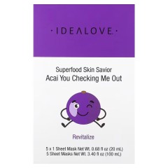 Idealove, Superfood Skin Savior, маска для лица с суперфудами, асаи, 5 шт по 20 мл (0,68 жидк. унции)