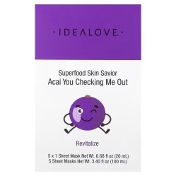 Idealove, Superfood Skin Savior, маска для лица с суперфудами, асаи, 5 шт по 20 мл (0,68 жидк. унции)