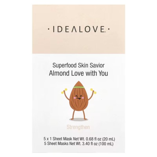 Idealove, Superfood Skin Savior, маска для лица с суперфудами, миндаль, 5 шт по 20 мл (0,68 жидк. унции)