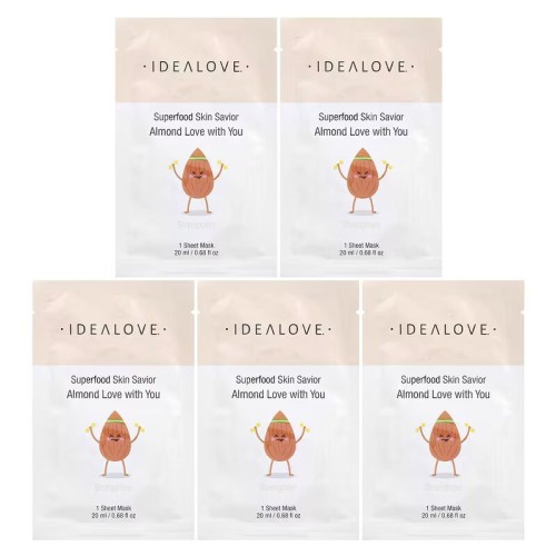 Idealove, Superfood Skin Savior, маска для лица с суперфудами, миндаль, 5 шт по 20 мл (0,68 жидк. унции)