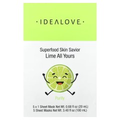 Idealove, Superfood Skin Savior, маска для лица с суперфудами, лайм, 5 шт по 20 мл (0,68 жидк. унции)