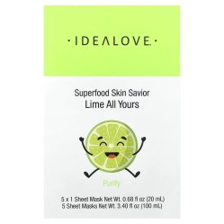 Idealove, Superfood Skin Savior, маска для лица с суперфудами, лайм, 5 шт по 20 мл (0,68 жидк. унции)