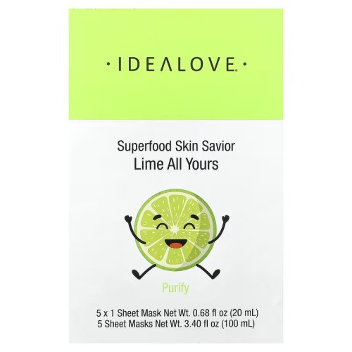 Idealove, Superfood Skin Savior, маска для лица с суперфудами, лайм, 5 шт по 20 мл (0,68 жидк. унции)