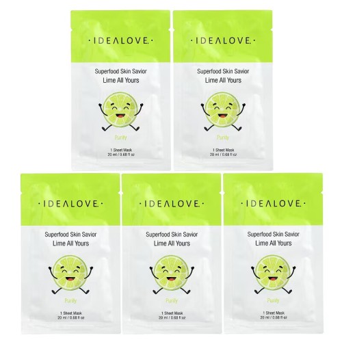 Idealove, Superfood Skin Savior, маска для лица с суперфудами, лайм, 5 шт по 20 мл (0,68 жидк. унции)