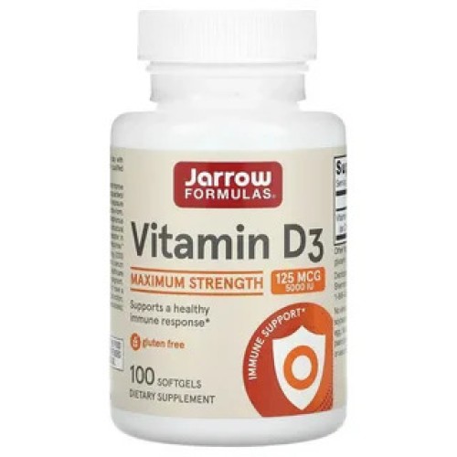 Jarrow Formulas, витамин D3, 125 мкг (5000 МЕ), 100 мягких таблеток (100 порций)