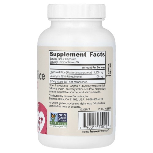 Jarrow Formulas, веганский красный ферментированный рис с коэнзимом Q10, 120 растительных капсул