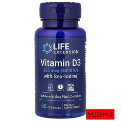 Life Extension, витамин D3 с йодом Sea-Iodin, 125 мкг (5000 МЕ), 60 капсул