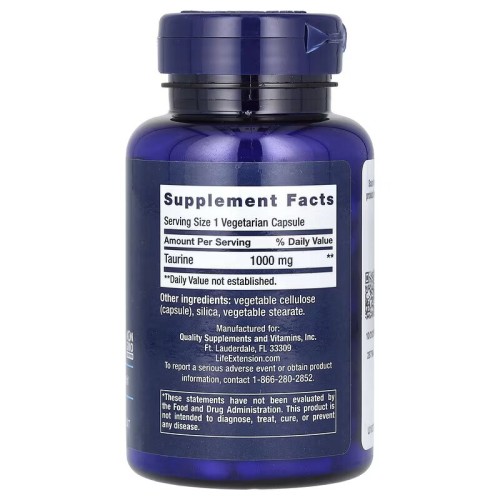 Life Extension, Таурин, 1000 мг, 90 вегетарианских капсул