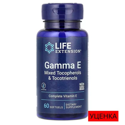 Life Extension, Gamma E, смесь токоферолов и токотриенолов, 60 мягких таблеток
