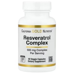 California Gold Nutrition, комплекс с ресвератролом с экстрактом виноградных косточек, экстрактом красного вина и транс-ресвератролом, 60 растительных капсул