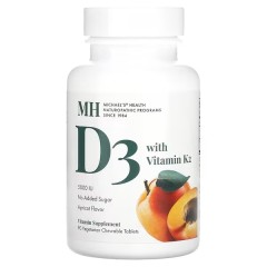 Michael's Naturopathic, витамин D3, с витамином K2, вкус абрикоса, 5000 мкг, 90 вег жев таблеток