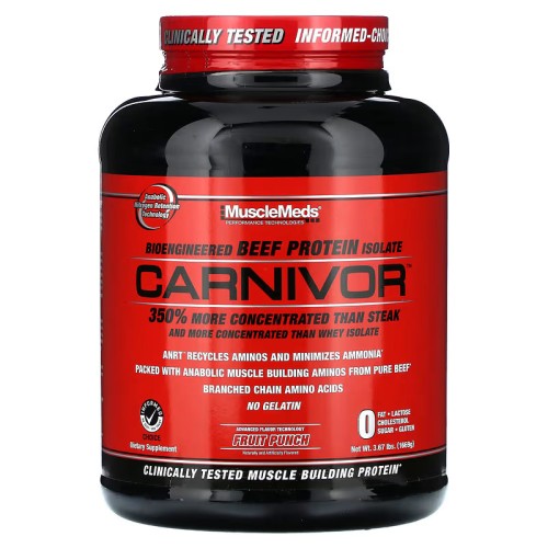 MuscleMeds, Carnivor, биоинженерный изолят говяжьего протеина, фруктовый пунш, 1669 г (3,67 фунта) 