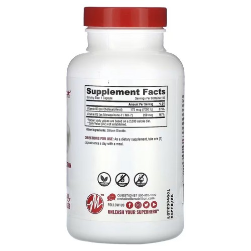 Metabolic Nutrition, витамины D3 и K2, 90 капсул