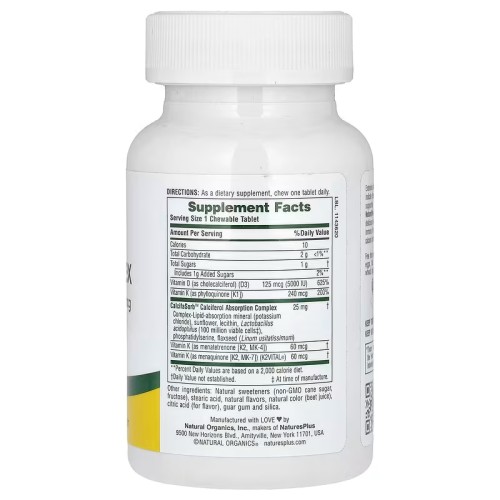 NaturesPlus, жевательный комплекс D и K, ягодное ассорти, 60 таблеток