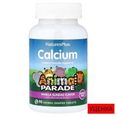 NaturesPlus, Animal Parade, детский жевательный кальций без сахара, ванильное мороженное, 90 таблеток в форме животных
