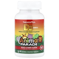 NaturesPlus, Animal Parade, витамин D3, без сахара, черешня, 12,5 мкг (500 МЕ), 90 таблеток