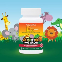 NaturesPlus, Animal Parade, витамин D3, без сахара, черешня, 12,5 мкг (500 МЕ), 90 таблеток