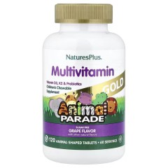 NaturesPlus, Animal Parade Gold, жевательные мультивитамины для детей, со вкусом винограда, 120 таблеток в форме животных