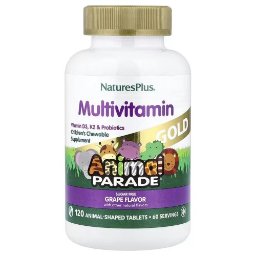 NaturesPlus, Animal Parade Gold, жевательные мультивитамины для детей, со вкусом винограда, 120 таблеток в форме животных